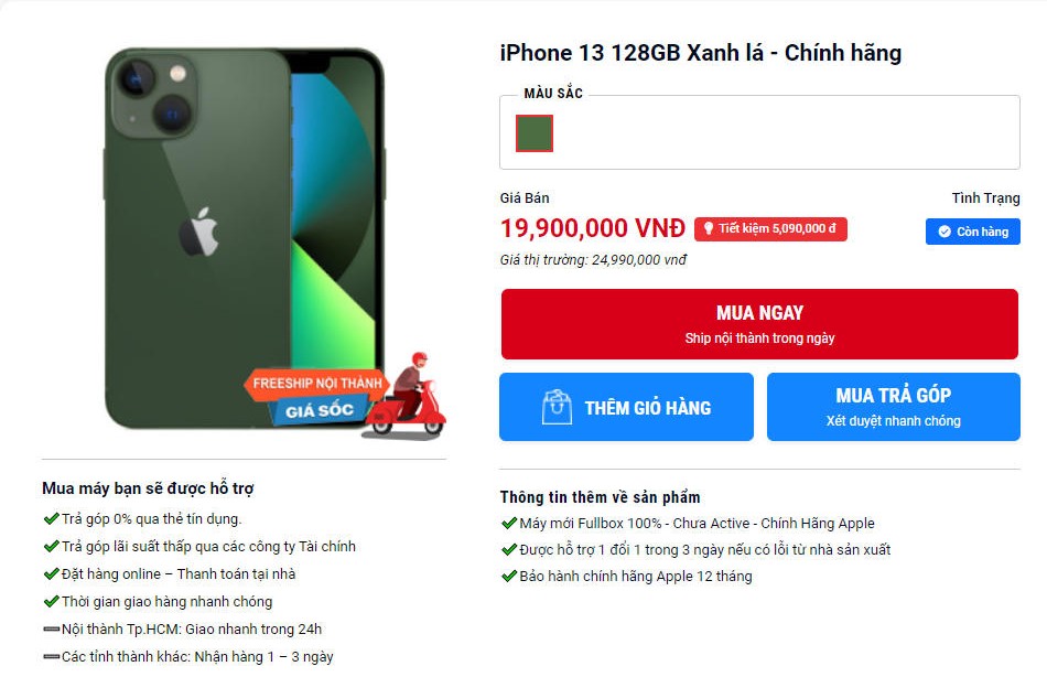 Giá của iPhone 13 màu xanh lá