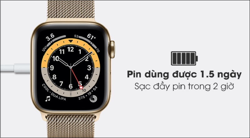 Apple Watch S6 LTE 40mm - New - Viền thép dây thép - Chính hãng VN/A-Dung lượng pin sử dụng đến 36 tiếng, bộ nhớ trong 32 GB