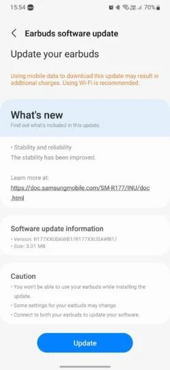 Galaxy Buds 2 nhận bản cập nhật phần mềm mới giúp cải thiện độ ổn định