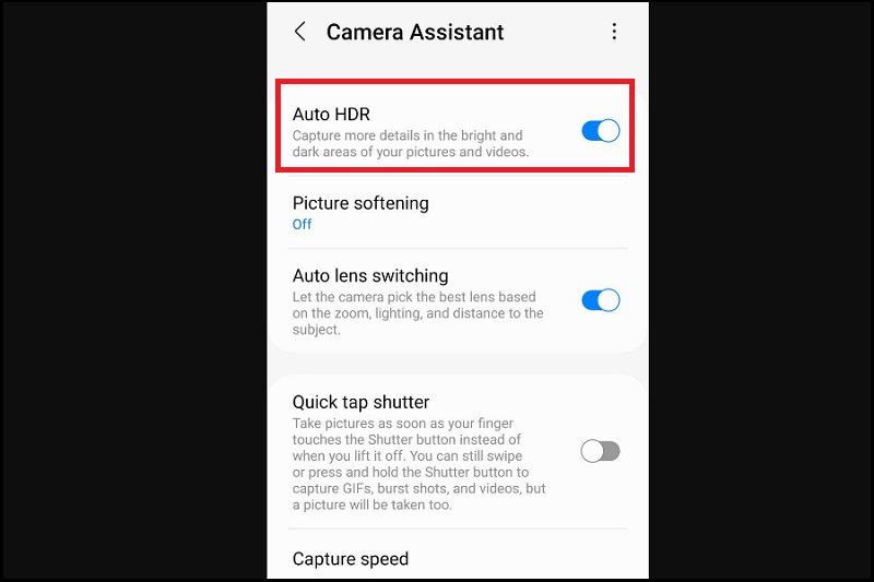 Sử dụng tính năng Auto HDR trên ứng dụng Trợ lý máy ảnh (Camera Assistant app) 