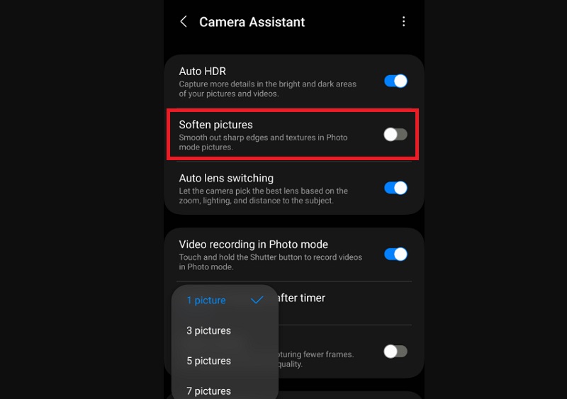 Sử dụng tính năng Picture Softening trên ứng dụng Trợ lý máy ảnh (Camera Assistant app) 