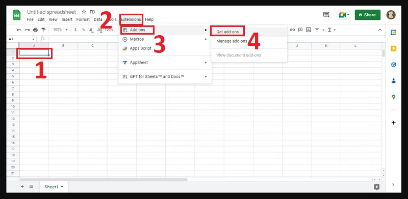 Extensions (Tiện ích mở rộng) > chọn Add-ons (Tiện ích bổ sung) > chọn Get Add-ons (Nhận tiện ích bổ sung).