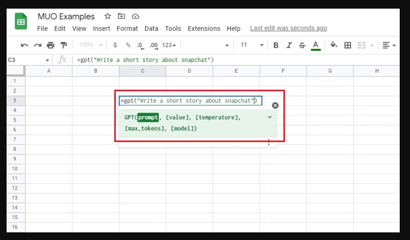 Dùng lệnh viết văn bản trên Google Sheets khi dùng tiện ích mở rộng GPT