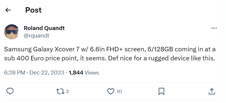 Hé lộ cấu hình bộ nhớ và mức giá của Galaxy XCover 7