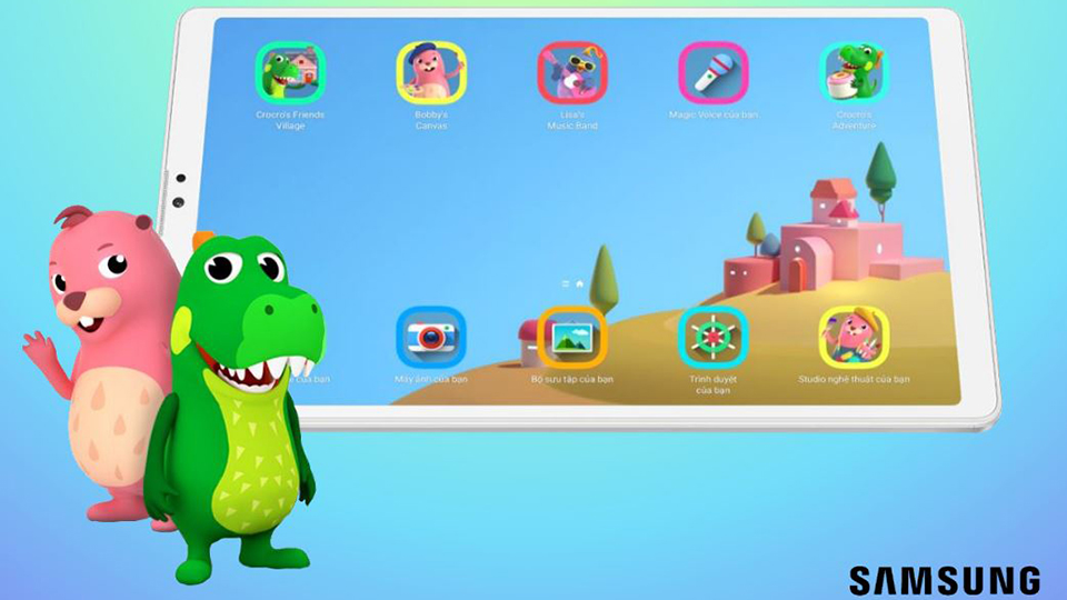 Galaxy Tab A7 chế độ Trẻ em thay đổi giao diện đáng yêu phù hợp với trẻ