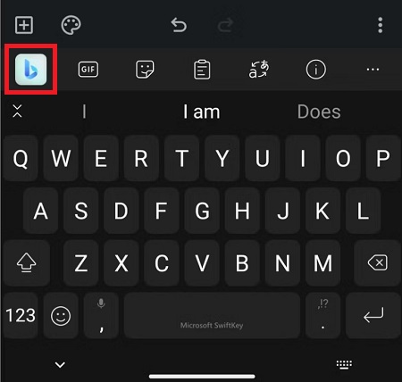 nhấn vào biểu tượng Bing trên bàn phím ảo khi nó xuất hiện