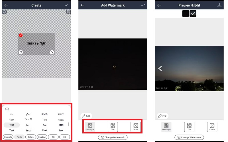 Thiết kế watermark theo sở thích cá nhân bằng các công cụ cung cấp trên ứng dụng