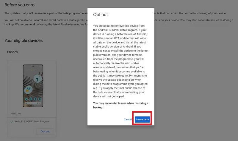 Cách khôi phục điện thoại Pixel về phiên bản Android 13