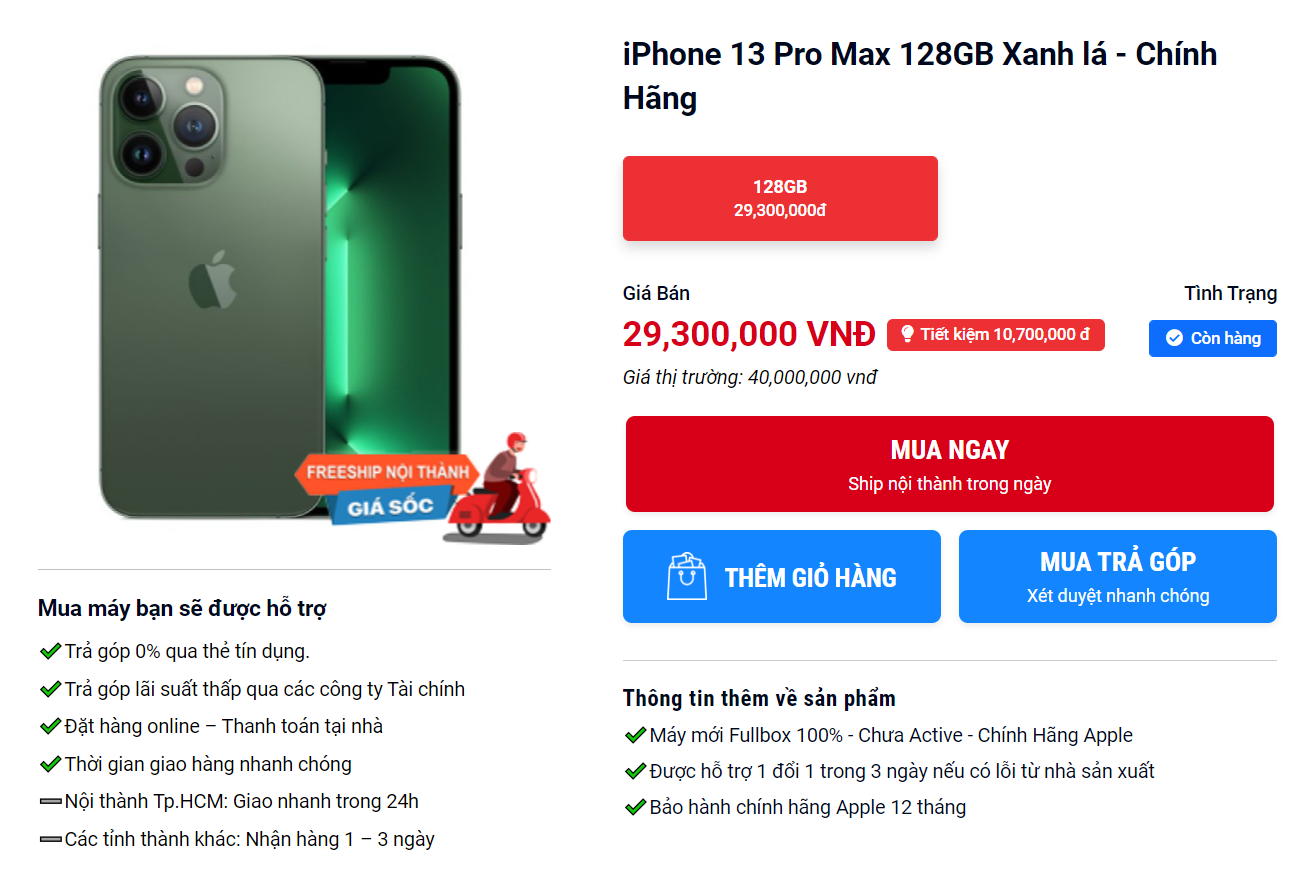 giá iPhone 13 Pro Max xanh lá 