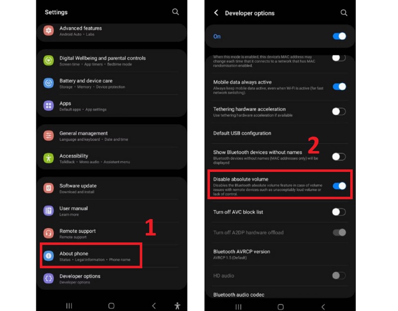 Tắt âm lượng tuyệt đối cho thiết bị Bluetooth