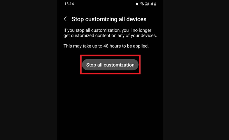 Nhấn Stop all customization để hoàn tất quy trình tắt quảng cáo