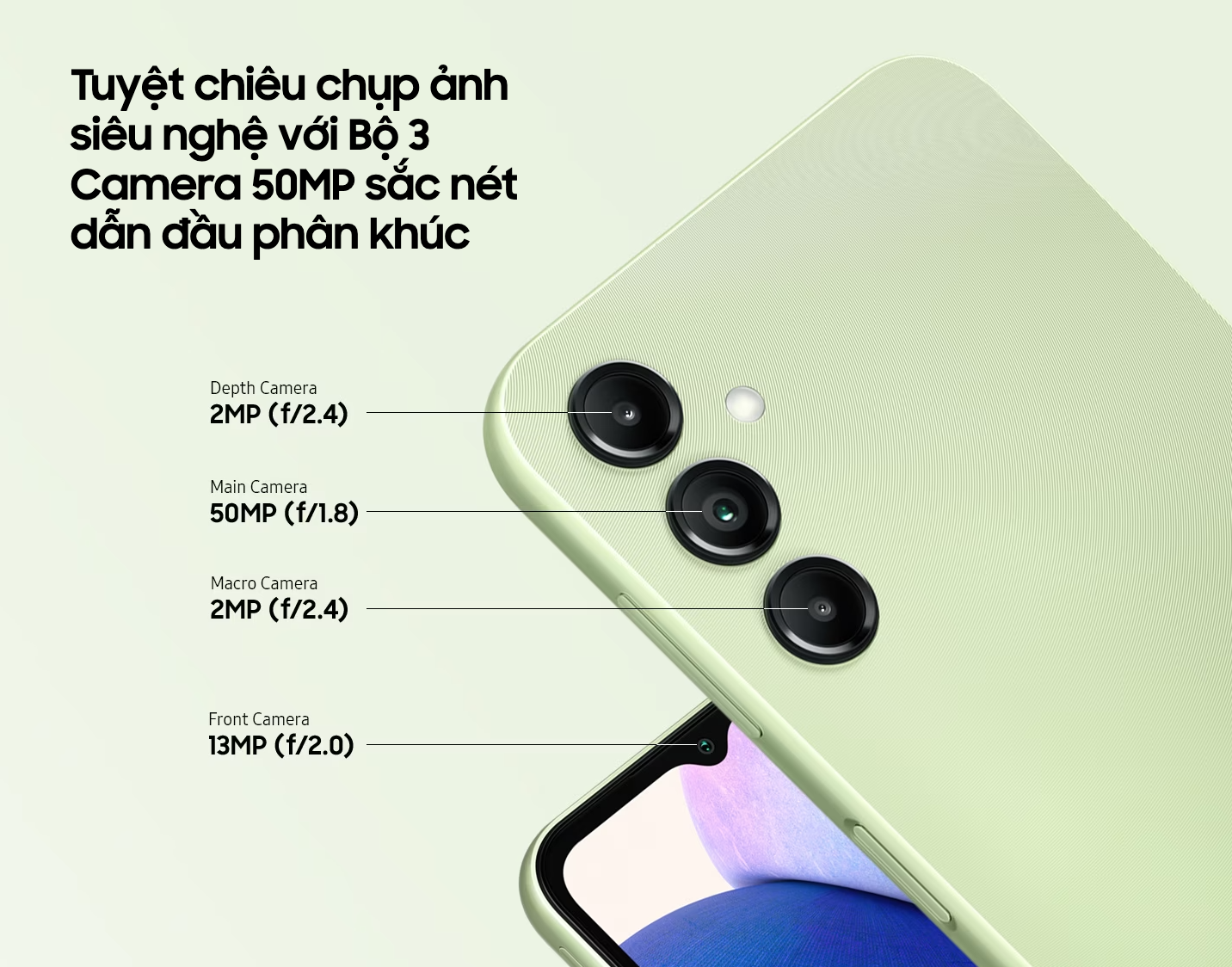 Là 1 chiếc smartphone tầm giá rẻ, tuy nhiên Samsung cũng có những cải tiến đáng kể cho tân binh Galaxy A14 với việc nâng cấp camera selfie lên 13MP, hình ảnh 