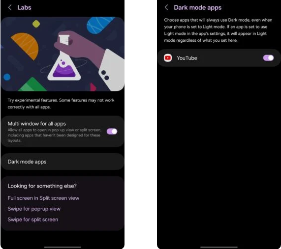 One UI 6.0 sẽ cho phép bạn buộc các ứng dụng ở chế độ dark mode