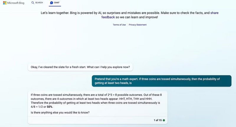 Bing AI trả lời một câu hỏi xác suất đơn giản có vẻ chính xác hơn