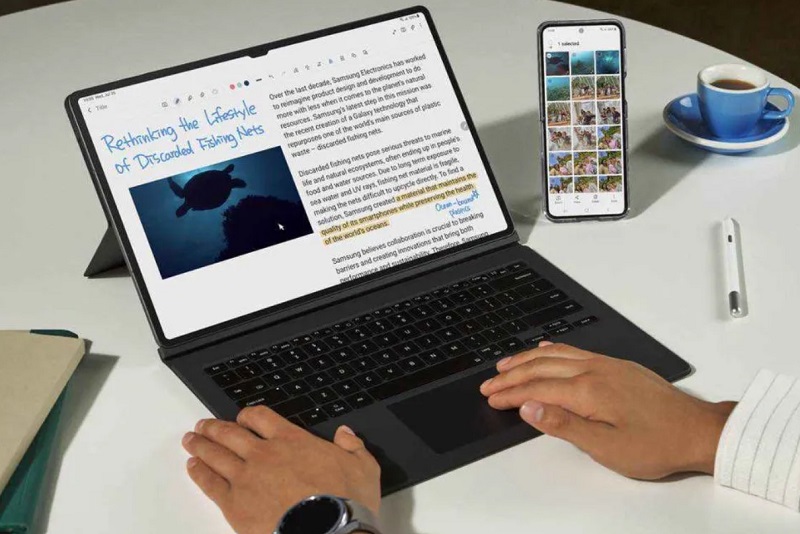Samsung Galaxy Tab S9 Ultra-Thay đổi diện mạo thành laptop khi ghép nối với bao da bàn phím thông minh và chuột máy tính