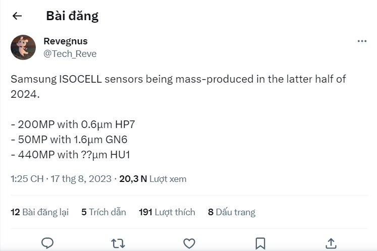 Samsung có thể nghiên cứu cho ra mắt cảm biến camera 1 inch và 440MP