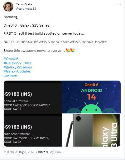Samsung đang thử nghiệm nội bộ One UI 6.0 trên một số điện thoại hàng đầu
