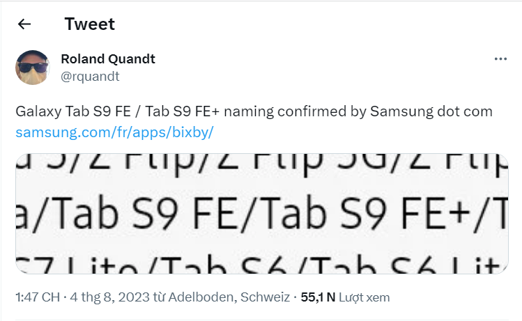 Samsung vô tình xác nhận Galaxy Tab S9 FE và Tab S9 FE+