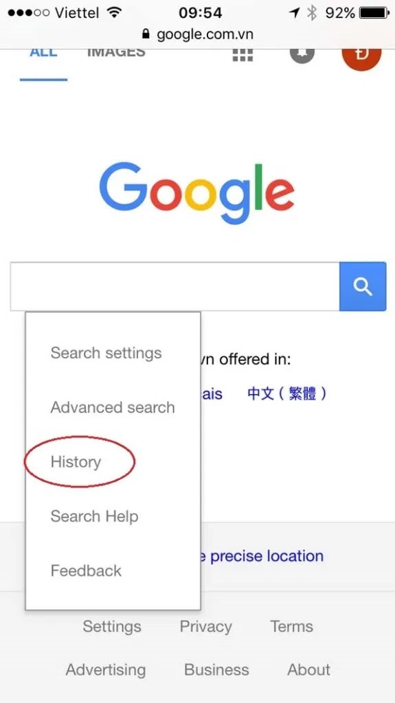 Xóa lịch sử tìm kiếm trên Google bằng iPhone