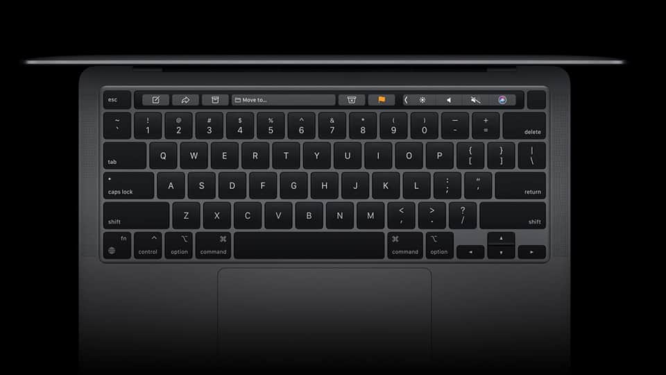 MacBook Pro 13″ M1 2020 hệ thống bàn phím thông minh với các phím tắt và khoá vân tay tích hợp