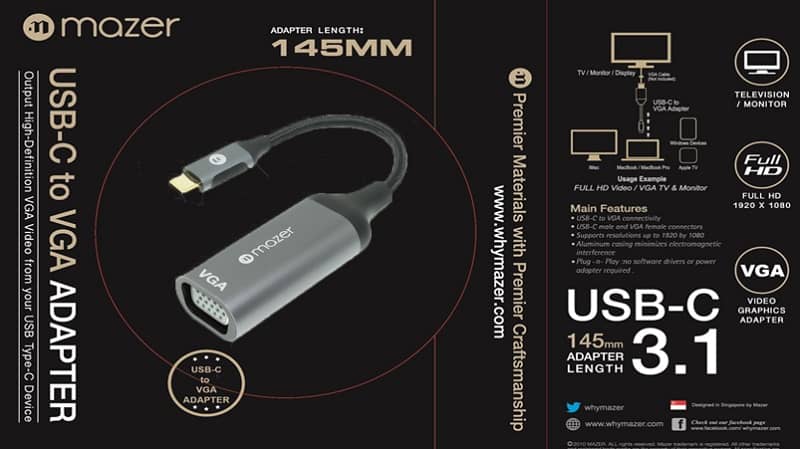 Hub chuyển đổi MAZER USB-C to VGA CAL351-Kích thước nhỏ gọn, chắc chắn với gam màu nhã nhặn